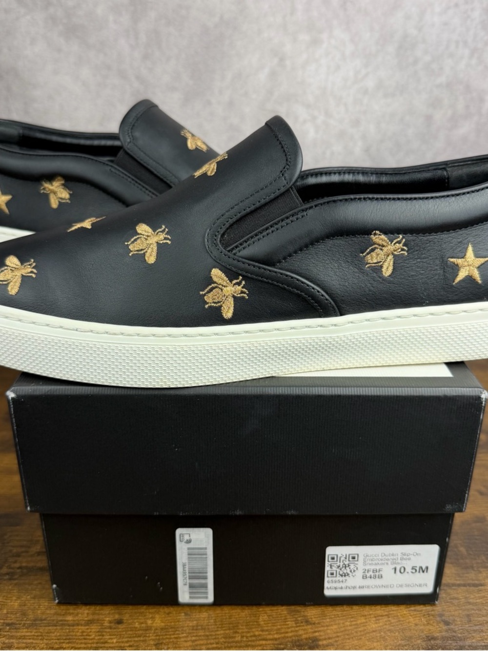 Gucci Slip-On Low Bees Black Size 9.5 UK / 10 US Men’s Designer Shoes Italy Rare - Picture 2 of 10